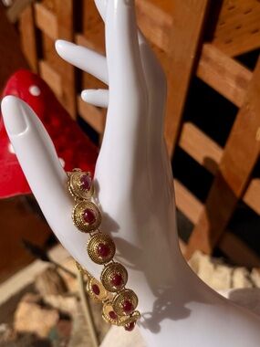 14 CTW Natural Ruby Bracelet 18K Gold Over 925 Sterling  7.9” Bracelet